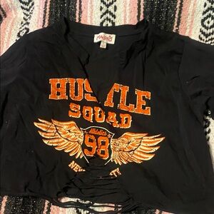 Black Graphic Tee with Orange Hustle Design